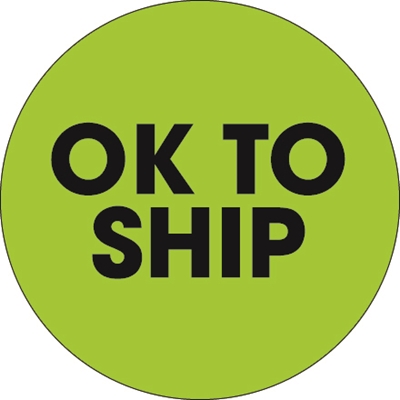 2" Circle - "Ok To Ship" Fluorescent Green Labels - 500/Roll