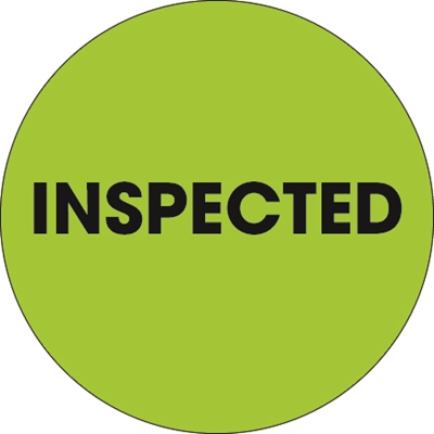 2" Circle - "Inspected" Fluorescent Green Labels - 500/Roll