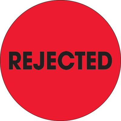 2" Circle - "Rejected" Fluorescent Red Labels - 500/Roll