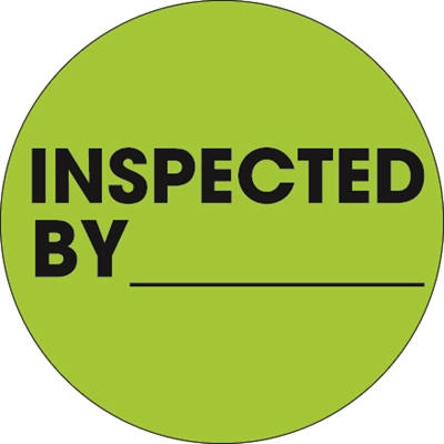 1" Circle - "Inspected By" Fluorescent Green Labels - 500/Roll