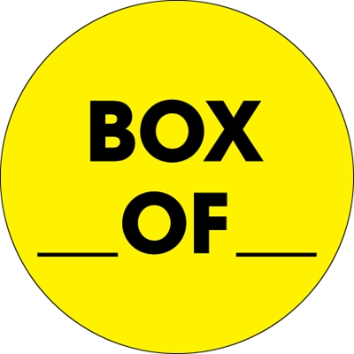 2" Circle - "Box ___ Of ___" Fluorescent Yellow Labels - 500/Roll