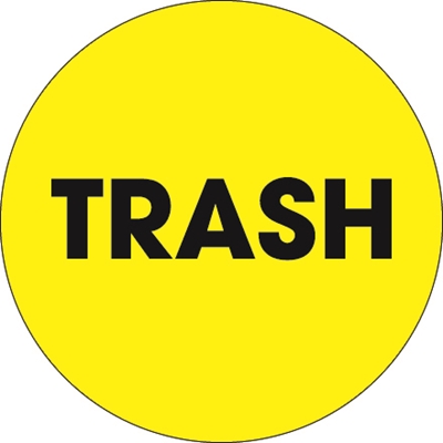 2" Circle - "Trash" (Fluorescent Yellow) Labels - 500/Roll