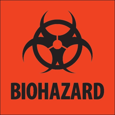 4 x 4" - "Biohazard" Fluorescent Red Labels - 500/Roll