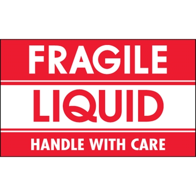 3 x 5" - "Fragile - Liquid - Handle With Care" Labels - 500/Roll