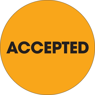 2" Circle - "Accepted" Fluorescent Orange Labels - 500/Roll