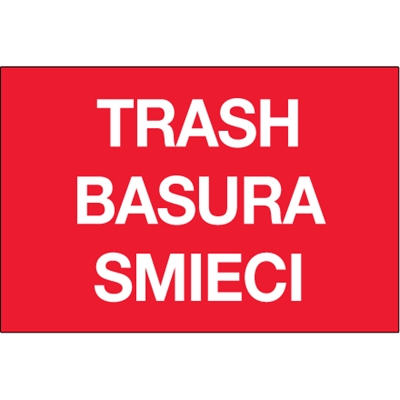 2 x 3" Red Rectangle "Trash/Basura/Smieci" - 500/Roll