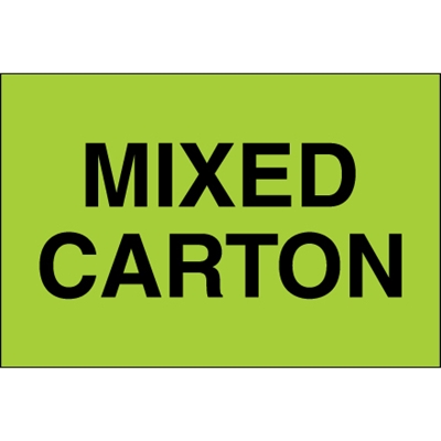 2 x 3" - "Mixed Carton" (Fluorescent Green) Labels - 500/Roll