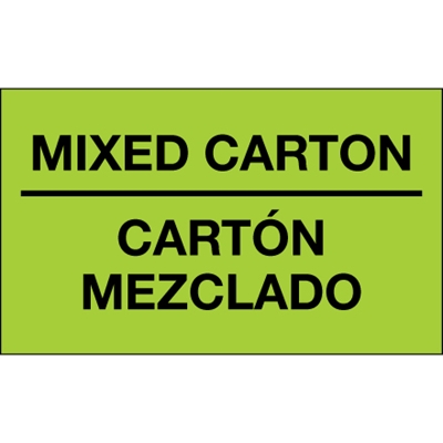 3 x 5" - "Mixed Carton - Carton Mezclado" (Fluorescent Green) Bilingual Labels - 500/Roll