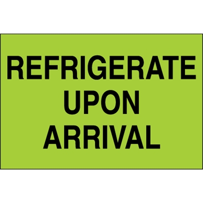 2 x 3" -  "Refrigerate Upon Arrival" (Fluorescent Green) Labels - 500/Roll