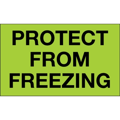 3 x 5" - "Protect From Freezing" (Fluorescent Green) Labels - 500/Roll