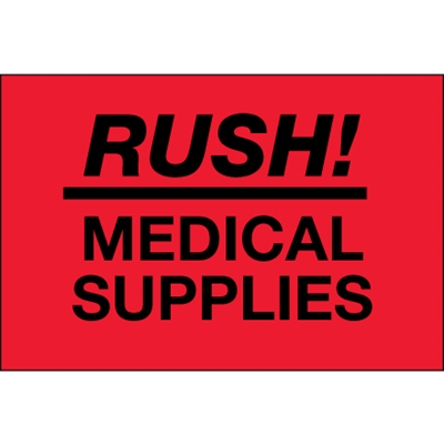 2 x 3" - "Rush - Medical Supplies" (Fluorescent Red) Labels - 500/Roll