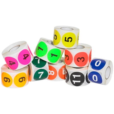 3" Circle - "1" (Fluorescent Green) Number Labels - 500/Roll