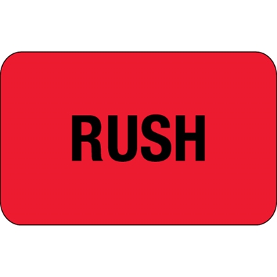 1 1/4 x 2" - "Rush" (Fluorescent Red) Labels - 500/Roll