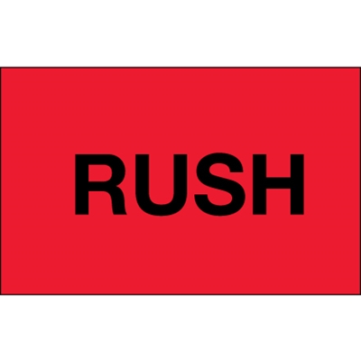 3 x 5" - "Rush" (Fluorescent Red) Labels - 500/Roll