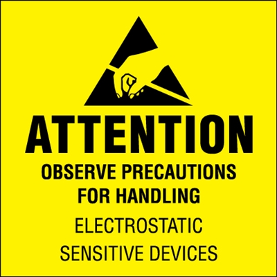 2 x 2" - "Attention - Observe Precautions" (Fluorescent Yellow) Labels - 500/Roll