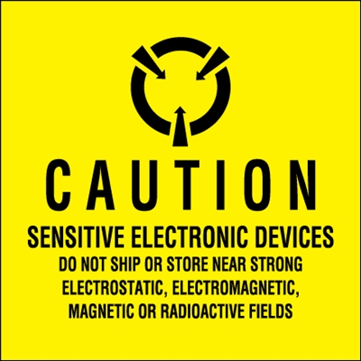 2 x 2" - "Sensitive Electronic Devices" (Fluorescent Yellow) Labels - 500/Roll