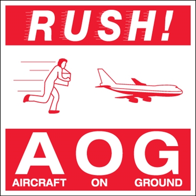 4 x 4" - "Rush AOG - Aircraft On Ground" Labels - 500/Roll