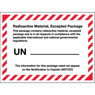 4 3/8 x 3 1/4" - "Radioactive Material, Excepted Package" Labels - 500/Roll