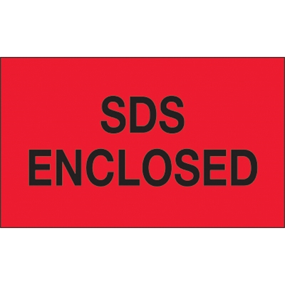 3 x 5" - "SDS Enclosed" (Fluorescent Red) Labels - 500/Roll