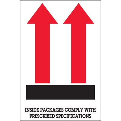 4 x 6" - "Inside Packages Comply..." Arrow Labels - 500/Roll