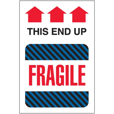 4 x 6" - "This End Up - Fragile" Labels - 500/Roll