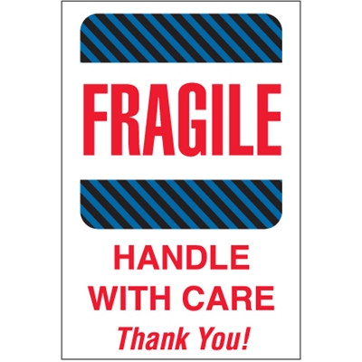 4 x 6" - "Fragile - Handle With Care" Labels - 500/Roll