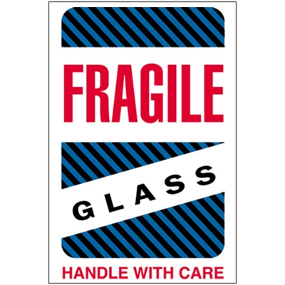 4 x 6" - "Fragile - Glass - Handle With Care" Labels - 500/Roll