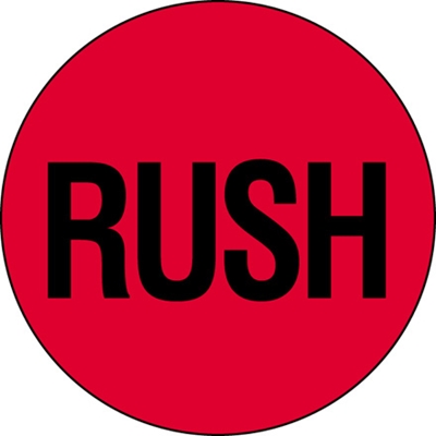 2" Circle - "Rush" (Fluorescent Red) Labels - 500/Roll