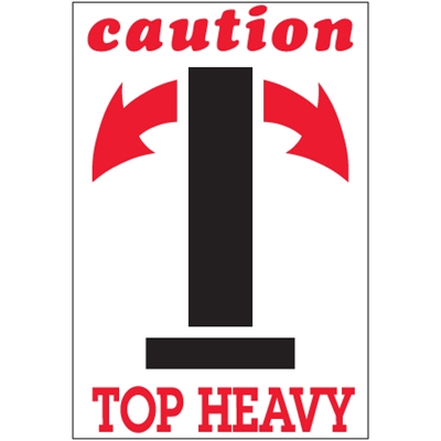 4 x 6" - "Caution - Top Heavy" Arrow Labels - 500/Roll