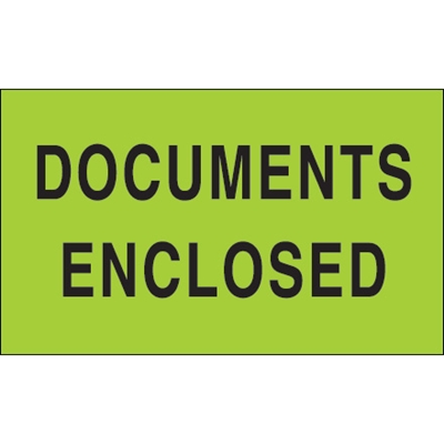 3 x 5" - "Documents Enclosed" (Fluorescent Green) Labels - 500/Roll