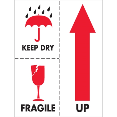 3 x 4" - "Keep Dry Fragile" Labels - 500/Roll