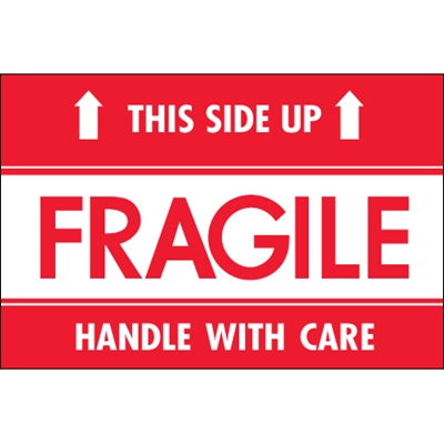 2 x 3" - "Fragile - This Side Up - HWC" Labels - 500/Roll