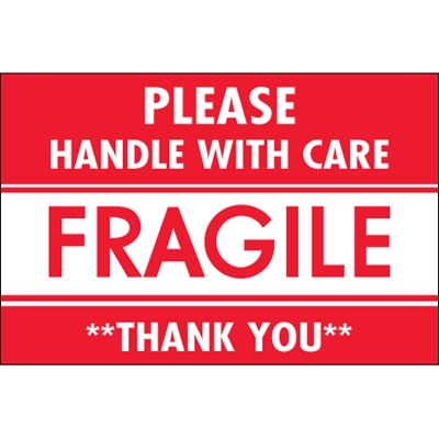 2 x 3" - "Fragile - Handle With Care" Labels - 500/Roll