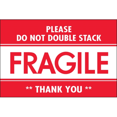 2 x 3" - "Fragile - Do Not Double Stack" Labels - 500/Roll