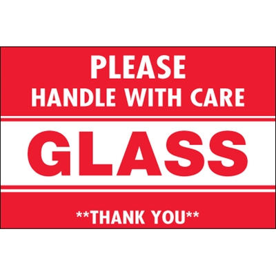 2 x 3" - "Glass - Handle With Care" Labels - 500/Roll