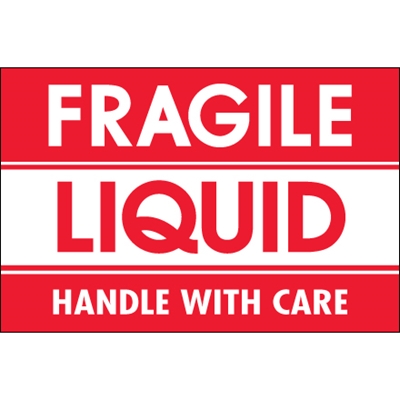 2 x 3" - "Fragile - Liquid - Handle With Care" Labels - 500/Roll