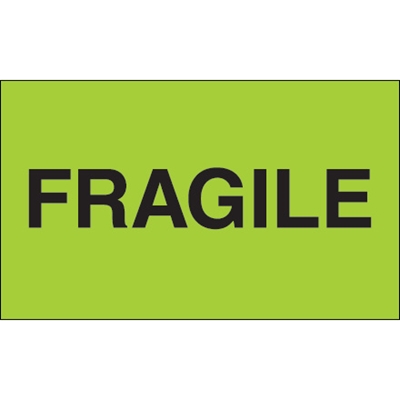 3 x 5" - "Fragile" (Fluorescent Green) Labels - 500/Roll