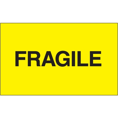 3 x 5" - "Fragile" (Fluorescent Yellow) Labels - 500/Roll