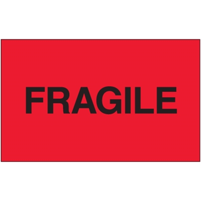 3 x 5" - "Fragile" (Fluorescent Red) Labels - 500/Roll