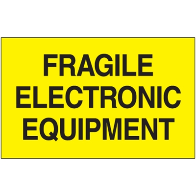 3 x 5" - "Fragile Electronic Equipment" (Fluorescent Yellow) Labels - 500/Roll