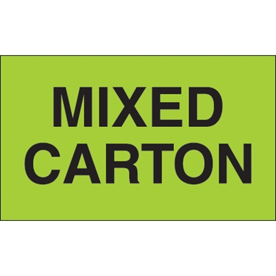 3 x 5" - "Mixed Carton" (Fluorescent Green) Labels - 500/Roll