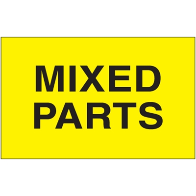 3 x 5" - "Mixed Parts" (Fluorescent Yellow) Labels - 500/Roll