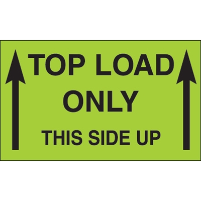 3 x 5" - "Top Load Only - This Side Up" (Fluorescent Green) Labels - 500/Roll