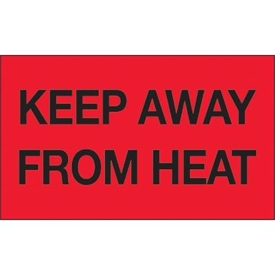 3 x 5" - "Keep Away from Heat" (Fluorescent Red) Labels - 500/Roll