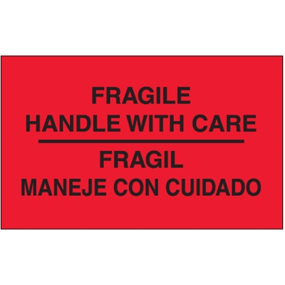 3 x 5" - "Fragil - Maneje Con Cuidado" (Fluorescent Red) Bilingual Labels - 500/Roll