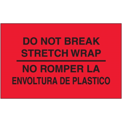 3 x 5" - "No Romper La Envoltura De Plastico" (Fluorescent Red) Bilingual Labels - 500/Roll