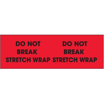 3 x 10" - "Do Not Break Stretch Wrap" (Fluorescent Red) Labels - 500/Roll