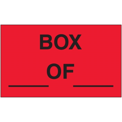 3 x 5" - "Box ___ of ___" (Fluorescent Red) Labels - 500/Roll