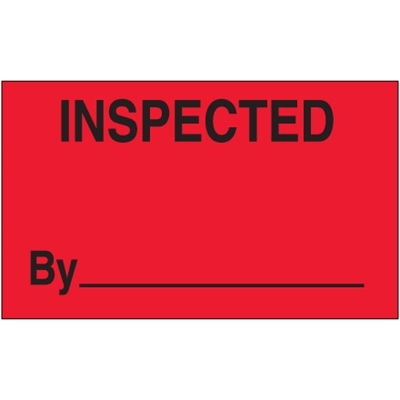 3 x 5" - "Inspected By" (Fluorescent Red) Labels - 500/Roll