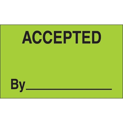 3 x 5" - "Accepted By" (Fluorescent Green) Labels - 500/Roll